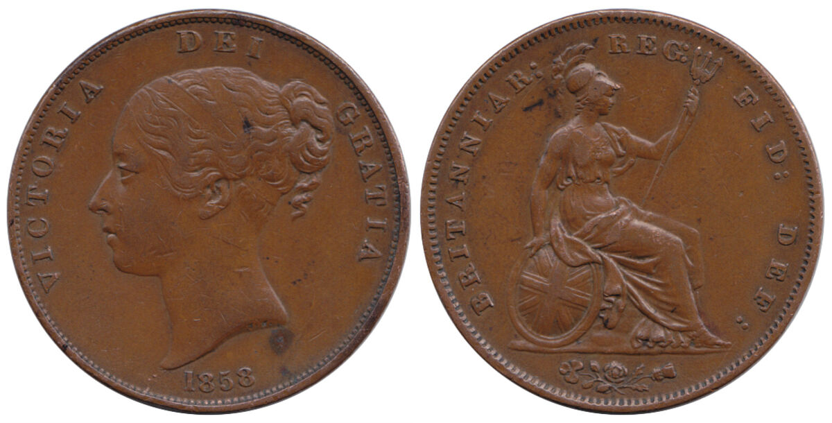 GFD 3/39: 1 Penny mit dem Abbild der Königin Victoria (Münze von 1858)