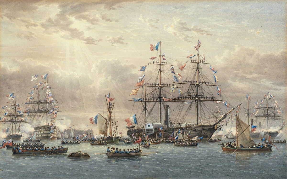 GFD 3/57: Ankunft des Königs Louis-Philippe in Portsmouth anlässlich eines offiziellen Besuchs bei Königin Victoria (Gemälde von William Joy und John Cantiloe Joy, 1844)