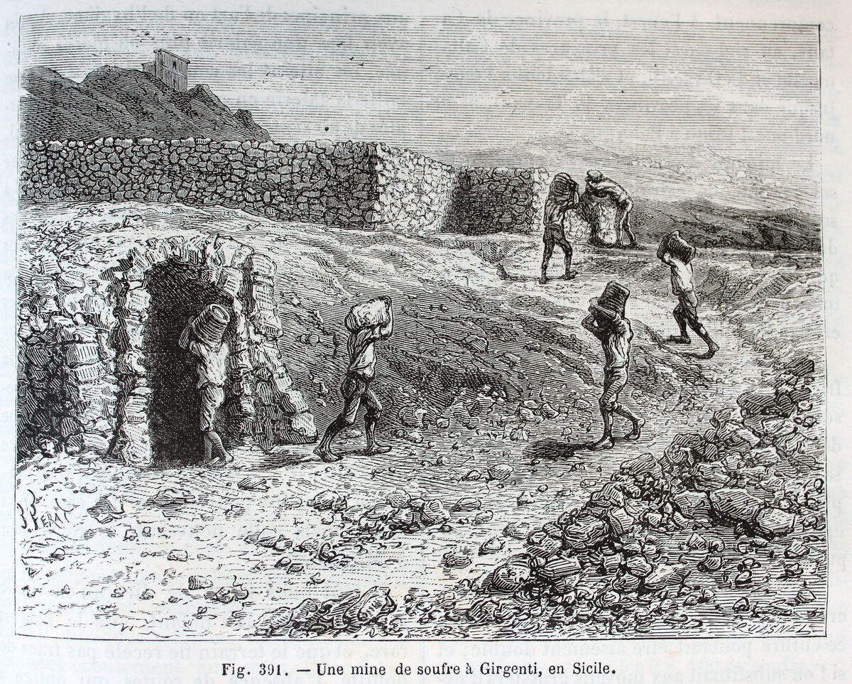 GFD 3/90: A sulphur mine in Agrigento, Sicily (illustration by Jules Férat, 1873)