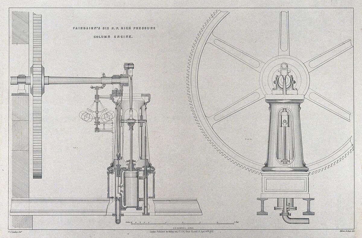 GFD 3/99: Fairbairns 6 PS Hochdruckdampfmaschine (Zeichnung von W. J. Lindsey, 1852)